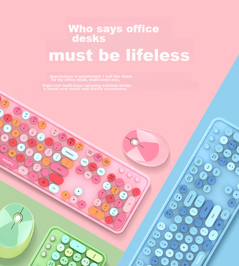 Mofii Sweet Wireless Retro Punk Keyboard And Mouse Set, Office Keyboard And Mouse Set, Mouse, Computer Keyboard, Laptop Keyboard, Milk Tea Color Mixed 2