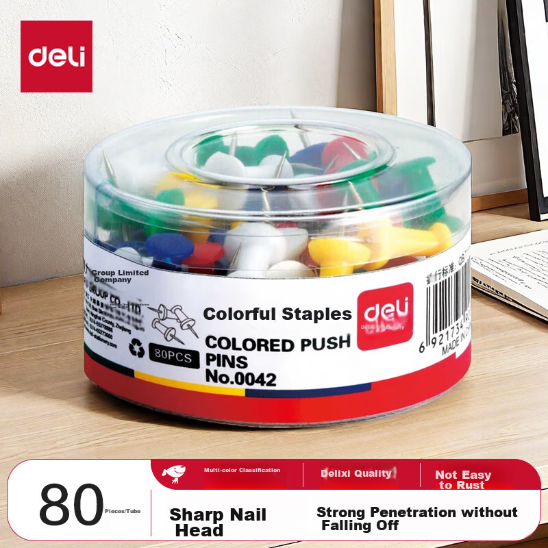 Deli [Super Popular] Colored T-Pins, Cork Board Pushpins, Drawing Pins, 80 Pieces/tube, 0042