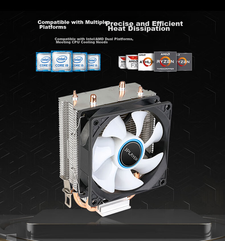 JPLAYER Ziyi Collaboration Edition 4 Copper Tube CPU Cooler, Black ARGB Lighting Synchronization, Intelligent Temperature Control (Supports All Platforms, Includes Thermal Paste, 170W Power Dissipation) JPS-509 6