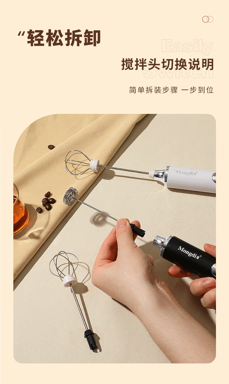 Mongdio Electric Milk Frother Whisker 400 RPM Coffee Foam Maker Milk Frothing Machine Mixer 8