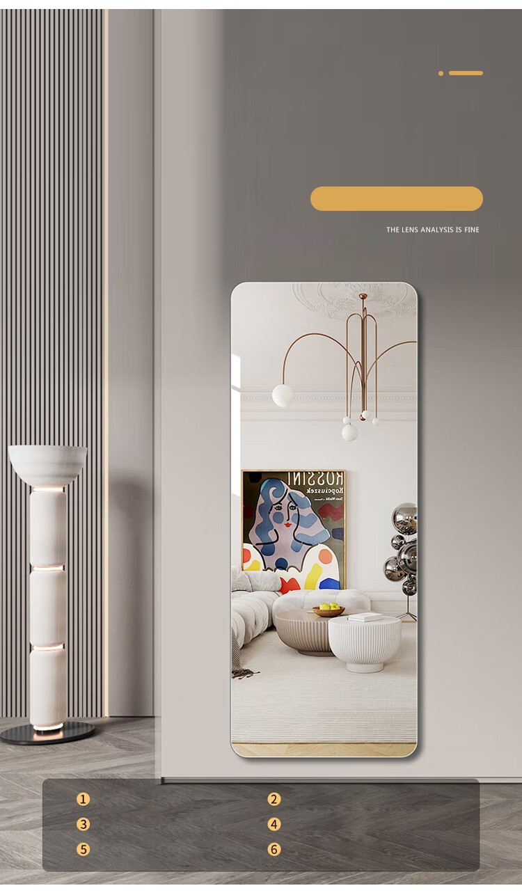 Huakaizhixing Full-Length Mirror, Frameless Adhesive Wall-Mounted Dressing Mirror, Clothing Store Mirror, Rounded Corners 150*40cm 4