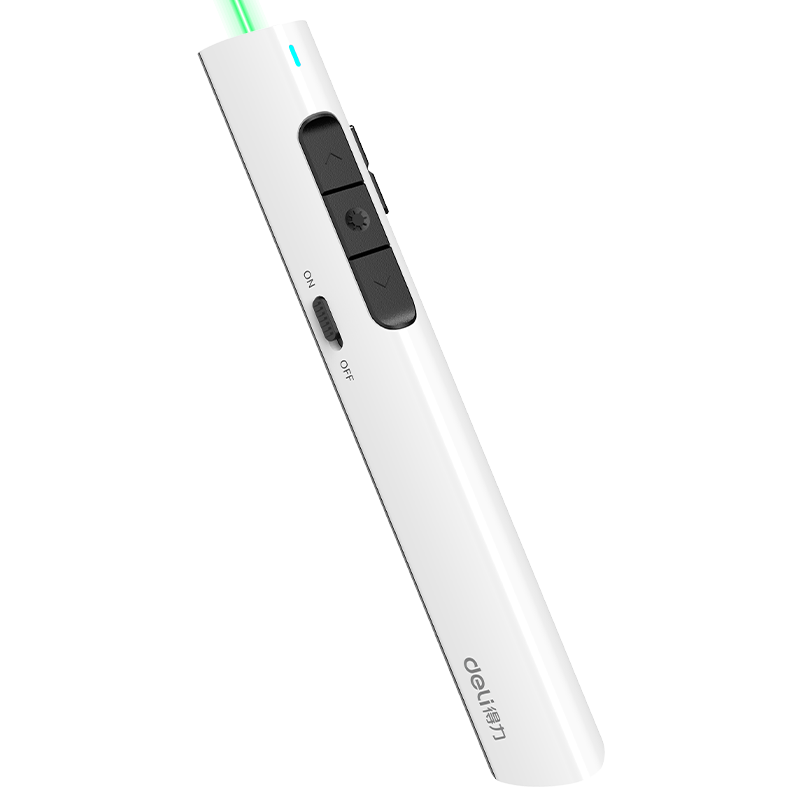 Deli Laser Pointer, Green Light, Rechargeable Teaching Pointer, PPT Slide Laser Page Turner, Wireless Presentation Pointer Flipper, White, 2801G