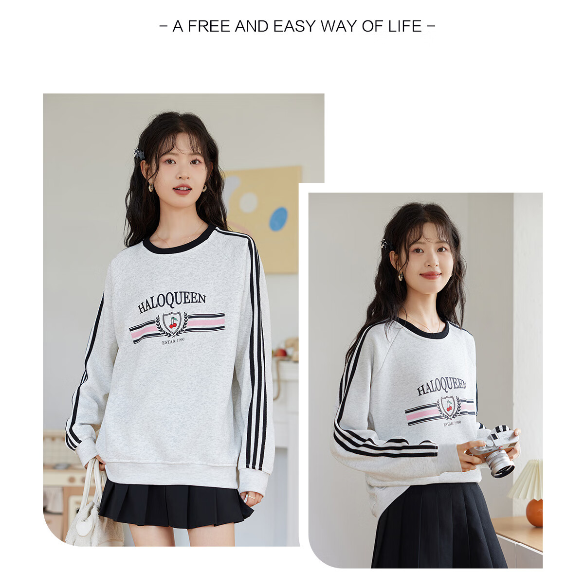 Halo Queen Women's Sweatshirt, Round Neck, Striped, Fashionable New Year Red, Casual Style, Loose-Fitting Top Jacket H143W1017 19