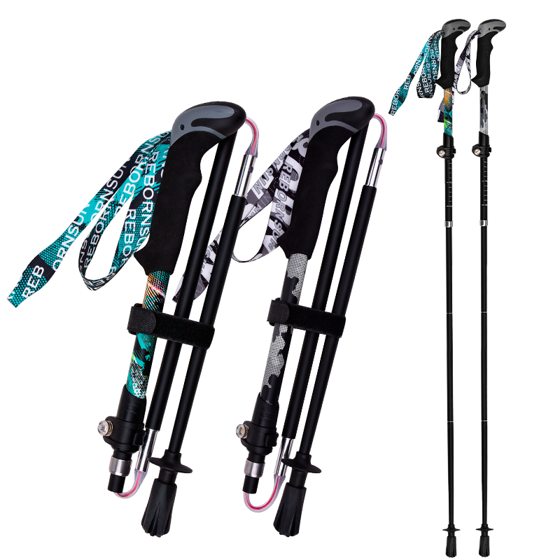 Lubinxun Folding Carbon Ultra-Light Short Telescopic Outdoor Carbon Fiber Trekking Pole for Trail Running And Hiking, Green Short Versio