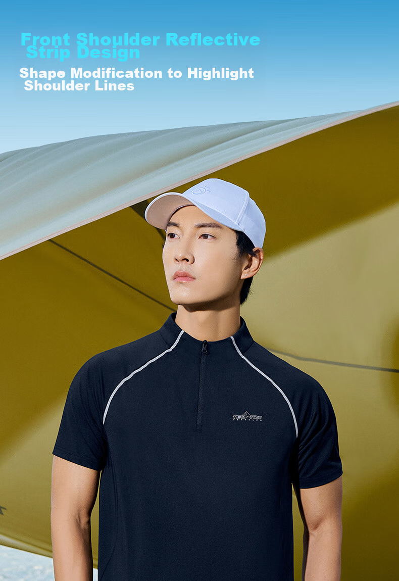 TECTOP Quick-Dry Shirt, Men's Outdoor Half-Zip Collar Reflective Ice-Cool Running Cycling Short-Sleeve T-Shirt 019, Men's Rock Green M 10