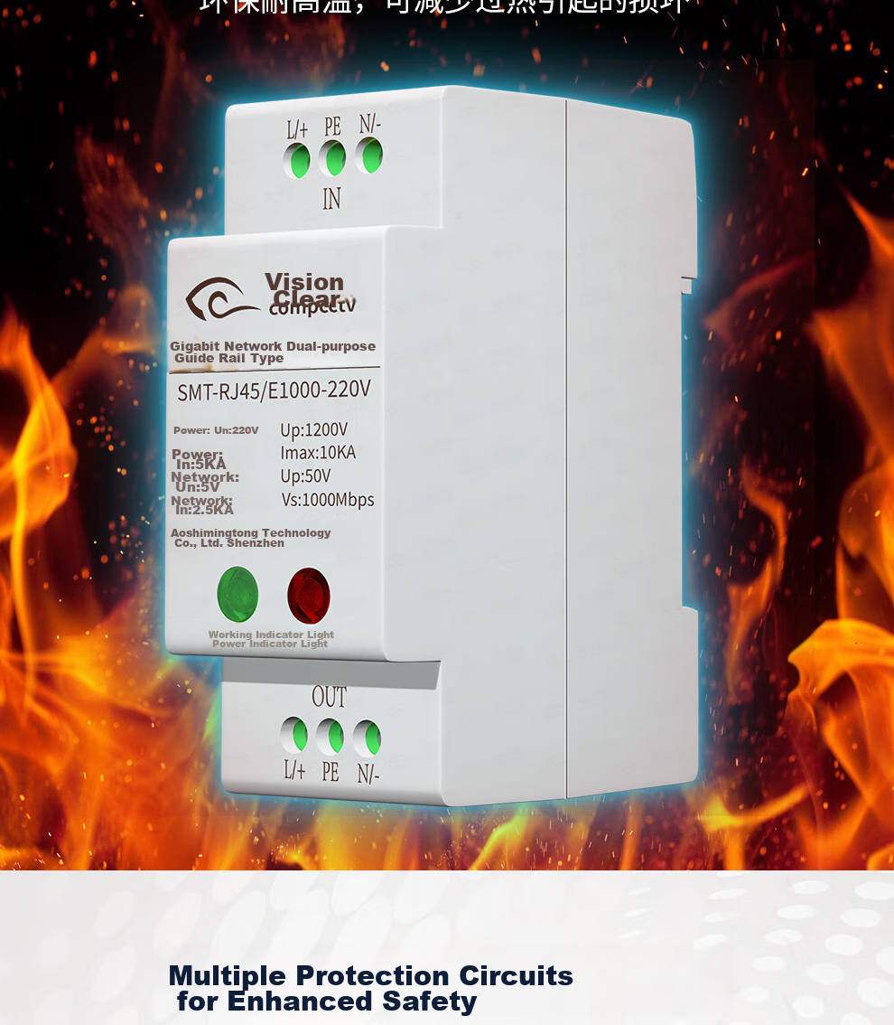 COMPCCTV Gigabit Rail Network Power Supply Two-In Surge Protector, Network Surge Protector Monitoring Power Supply Surge Protector Camera Lightning Arrester 5