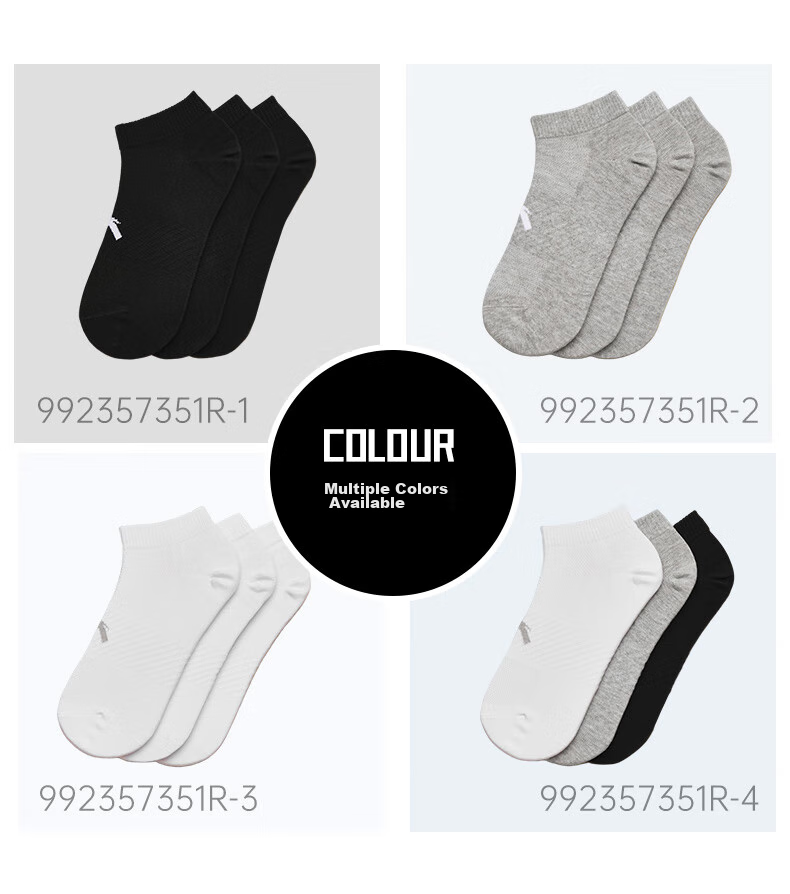 Anta Socks [3 Pairs] Sports Short Socks Comfortable Antibacterial Sweat-Absorbing Breathable Running Basketball Socks Unisex 20