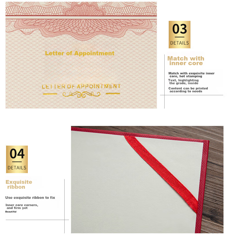 Ouliwen Honorary Certificate Gold-Stamped Award Certificate with Glossy Cover, High-End Employee Award, 8K Size, with 10 Inner Pages, Pack of 10 11