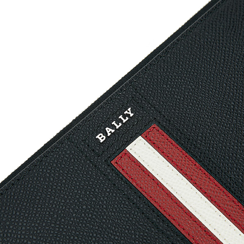 巴利bally 男士黑色粒面牛皮红白条纹时尚手拿包 tenery.