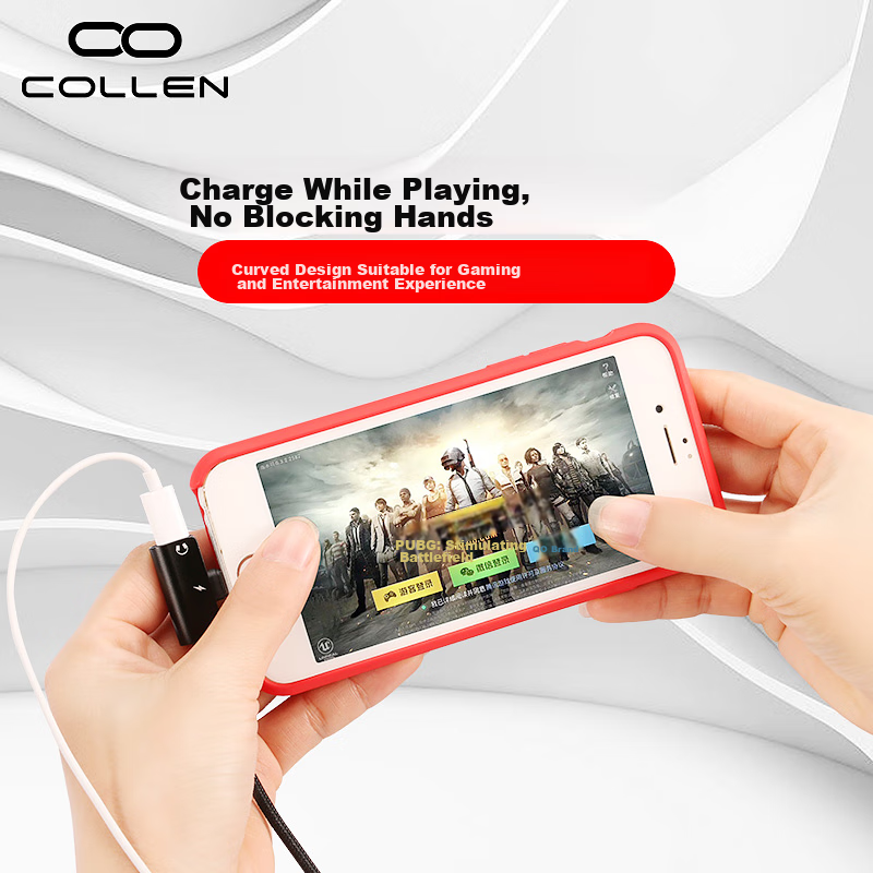 collen 苹果弯头数据线听歌充电二合一音频转换头  抖音吃鸡神器苹果数据线适用于iPhone7/7P/8/8P/x  星空黑