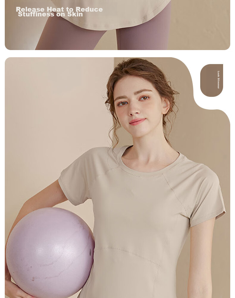 XUEXIMAN Yoga Wear Sports Top for Women, Summer Quick-Dry Short-Sleeve T-Shirt, Mid-Length, Hip-Covering, Slimming, Breathable, for Running And Fitness 7
