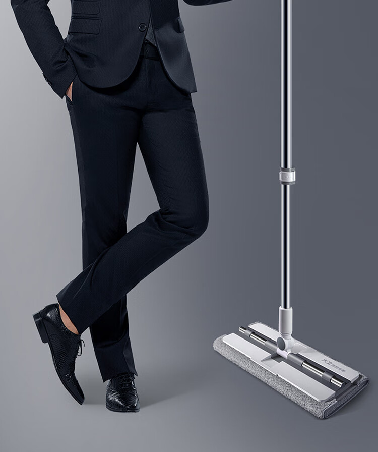 Dawei Cloth-Clamped Flat Mop, 39.5cm Handle Length, 135cm Total Length, Large Cloth Set with Extra Cloth, Jumbo Size, Snap-Button Design P8 2