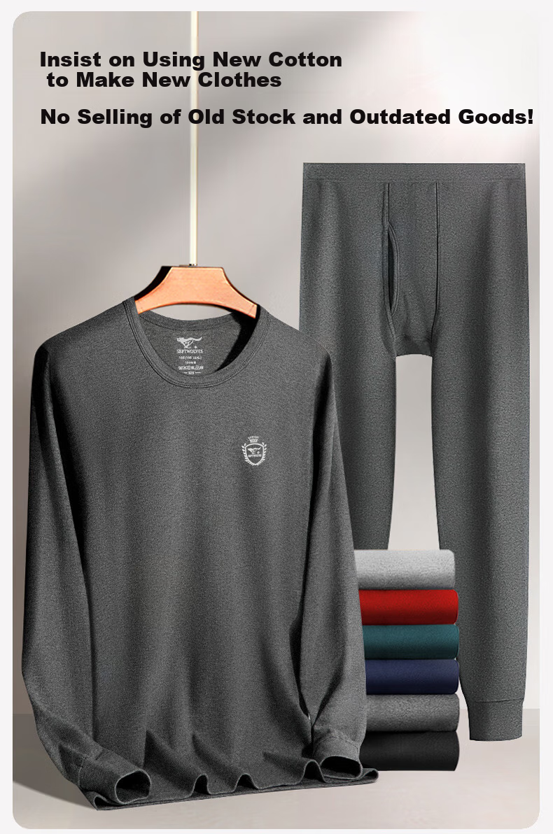SEPTWOLVES [Antibacterial] Thermal Underwear for Men, Autumn And Winter Pure Cotton Undershirt And Pants Set, All-Cotton Base Layer Top And Bottom 4
