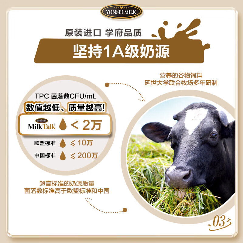 伊利YONSEI MILK延世牧场 韩国原装进口 1L 全脂低温牛奶 1A级奶源