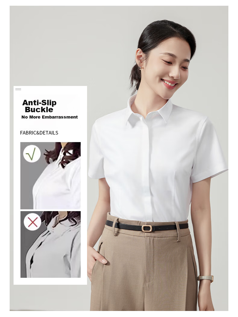 LangSha White Short-Sleeve Shirt for Women, Summer Lightweight Loose Fit, Suitable for Commuting And Professional Wear, Elegant Formal White Blouse 3
