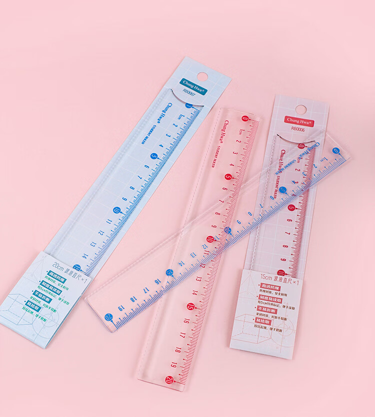 Chung Hwa Explosion-Proof Wear-Resistant High-Precision Plastic Ruler 15cm Multi-Spec Student Drawing Measuring Ruler Wave Transparent Acrylic RB0006 Blue 11