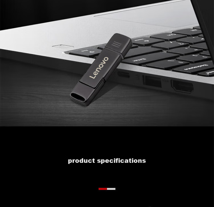 Lenovo 64GB Type-C USB3.2 Dual-Interface Metal Cap Dustproof Shockproof Mobile Flash Drive SX6Pro Series Gunmetal Color 8