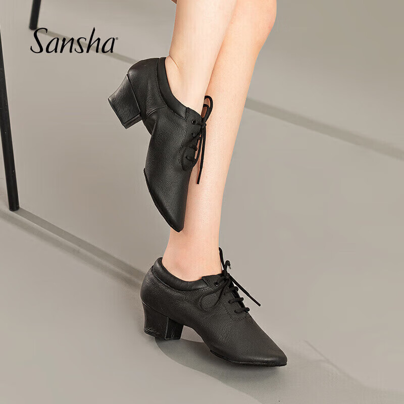Sansha Ballroom Dance Soft-Soled Indoor Dance Shoes Latin Dance Shoes for Adult Women, National Standard, Black, Size 37