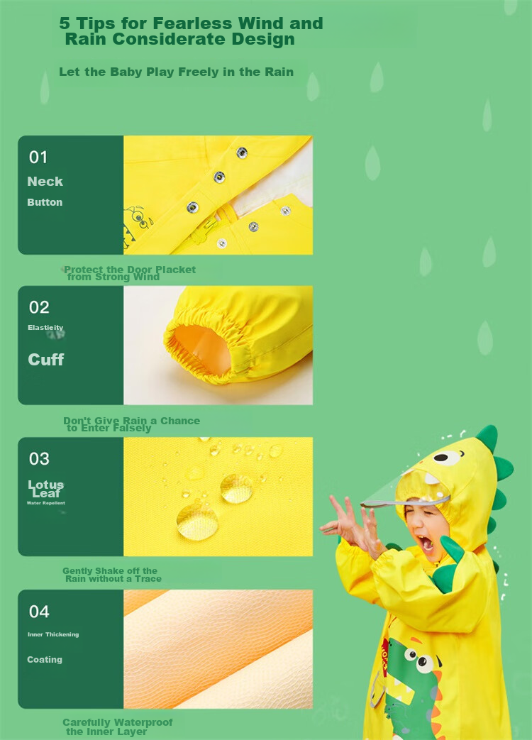 Lemonkid Children's Raincoat for Boys And Girls, Baby Rain Poncho, Elementary School Student Rain Gear, Tiana Rainbow Star Rabbit One-Piece, XL 5