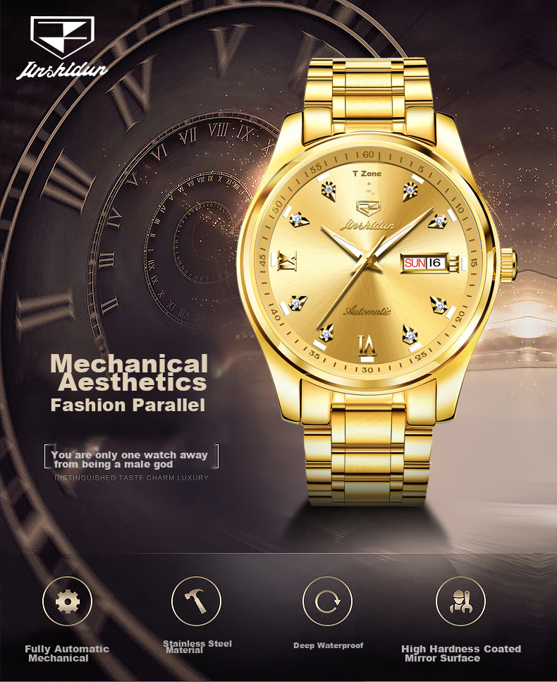 JIN SHI DUN Men's Automatic Mechanical Watch Swiss Certified Brand Luminous Ruby Bearings Valentine's Day Gift for Boyfriend 6