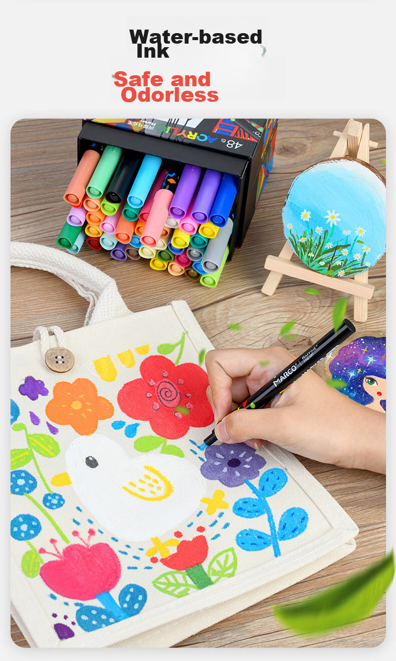 MARCO 36-Color Acrylic Markers, Waterproof Paint, Watercolor, Fluorescent Markers, Children's Student Art Supplies, Parent-Child Drawing Gift Box, Back-To Gift, Art Supplies for Sketching, Watercolor Pens, Art Educatio 9