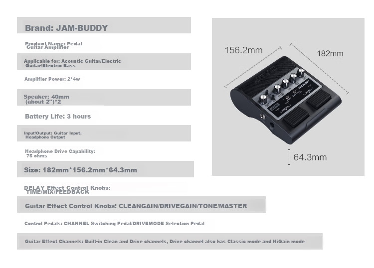 JOYO JAM BUDDY Dual-Channel Pedal Electric Guitar Amplifier Effects Processor Rechargeable Bluetooth Speaker (Black Model) 1
