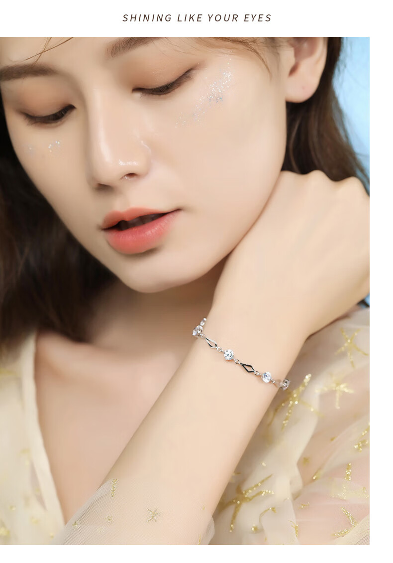DiJing 999 Pure Silver Women's Faceted Love Bracelet High-End Bangle Jewelry Valentine's Day 520 Gift for Girlfriend 8