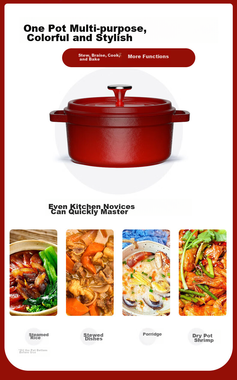 KOBACH Cast Iron Enamel Pot Soup Pot for Cooking Stew Porridge Braising And Stewing, Thick Household Cookware with Large Capacity of 3L 7