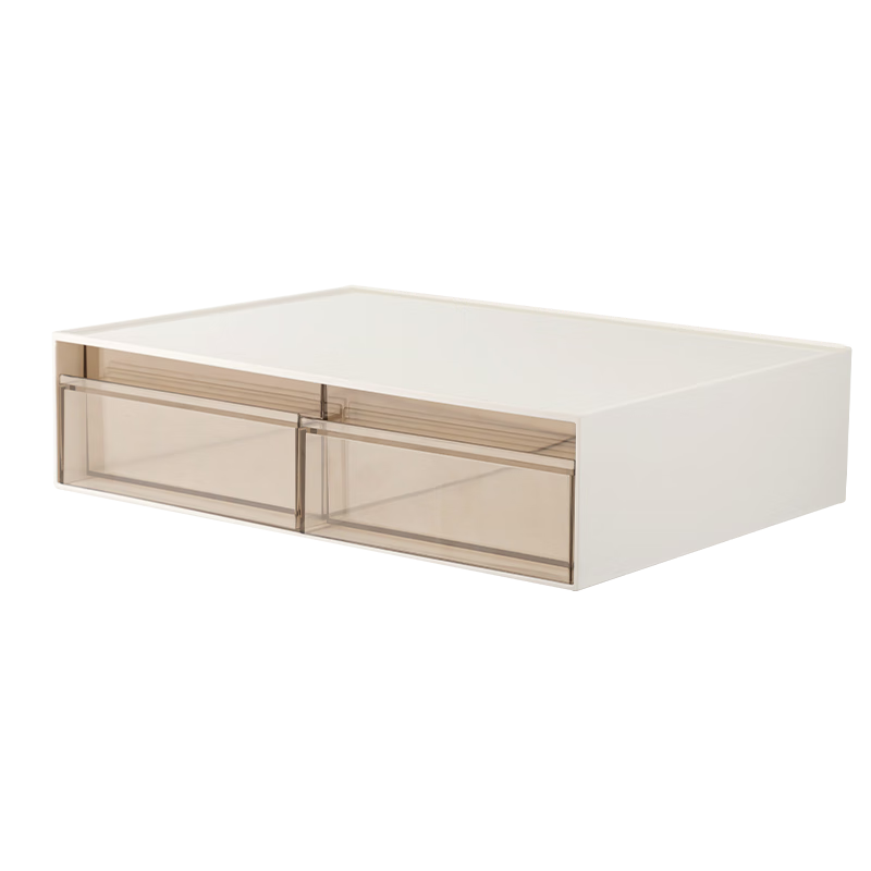 Deli Two-Compartment Desktop Storage Box, Drawer-Style Office Desk Organizer for Stationery And Document Classification, Multi-Layer Storage Container, Dustproof Organizer Box, White PK105