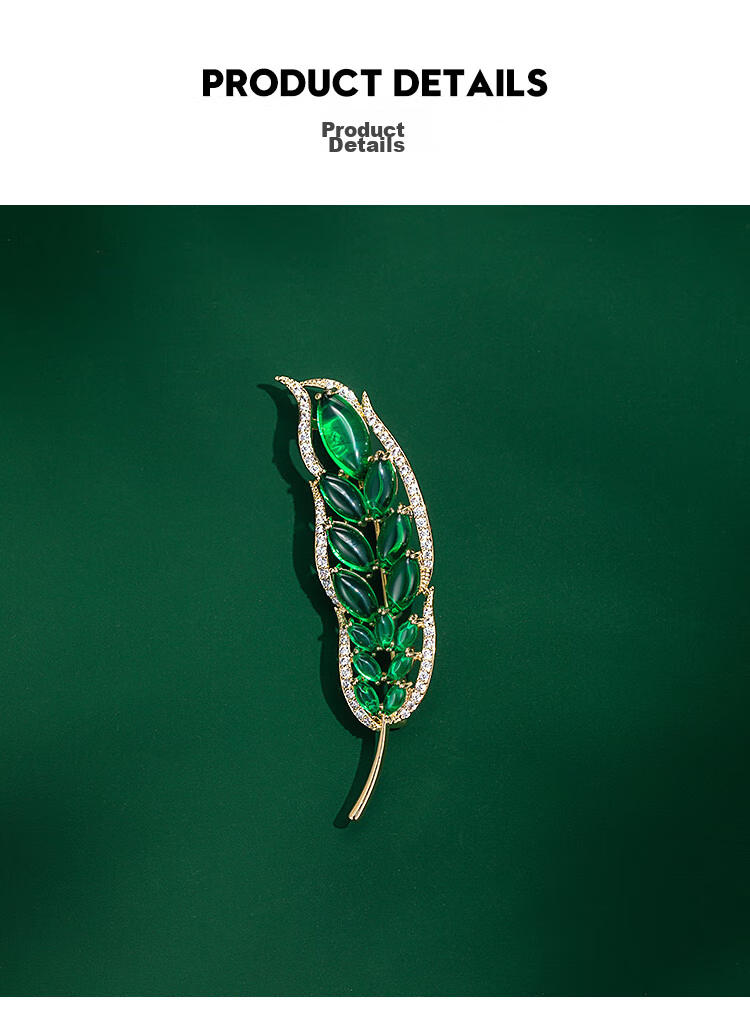 Qlady Leaf Brooch, High-End Women's Luxury Green Corsage, Suit Accessory, Anti-Exposure Collar Pin, Birthday And New Year Gift 3