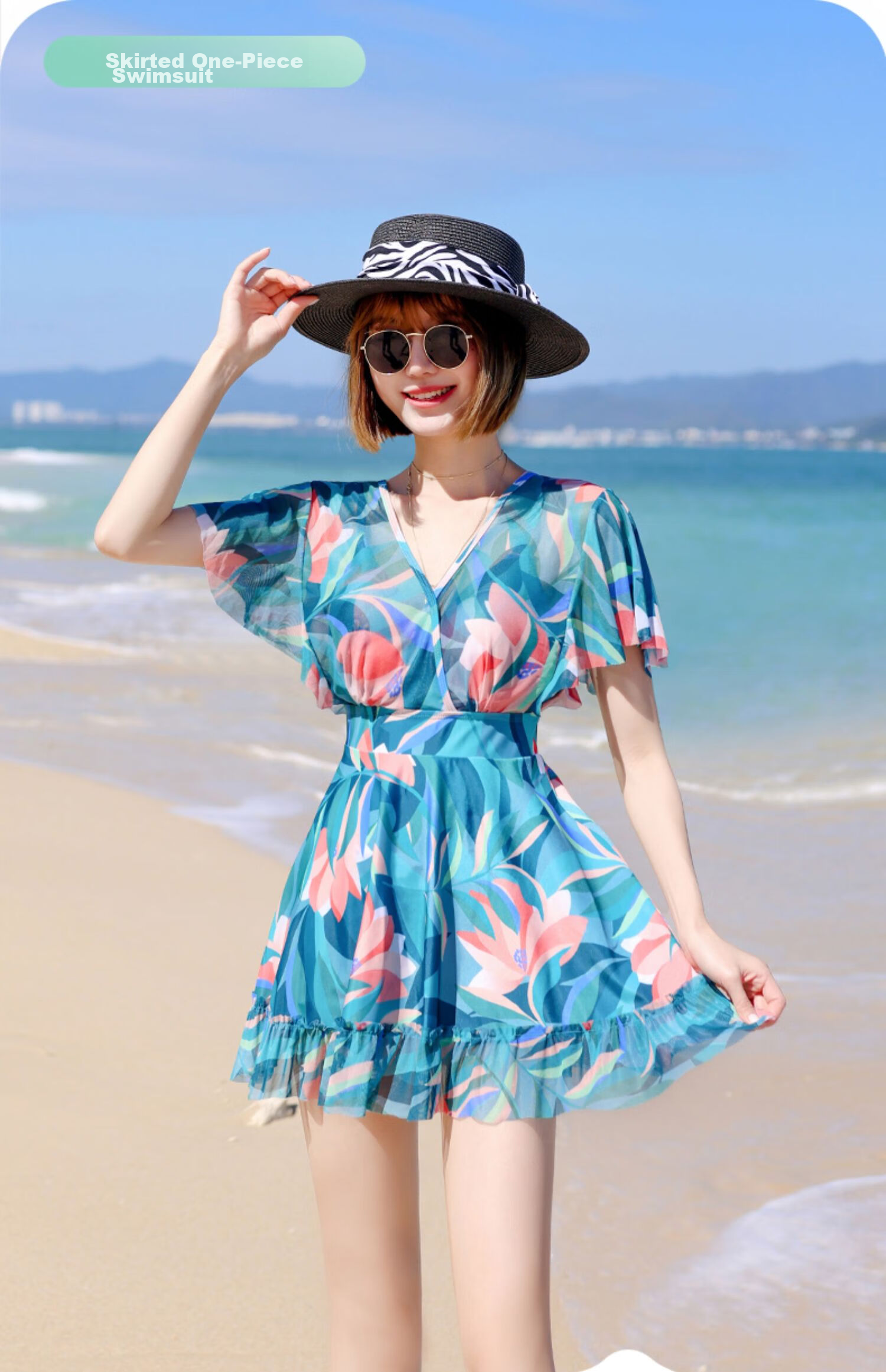 Yifu Women's Conservative Slimming Swimsuit, Fashionable Plus-Size One-Piece Dress Style Swimwear for Curvy Women, Slimming Effect, Suitable for Beach And Hot Springs 2