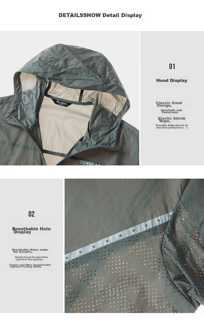 TOREAD Sun Protection Jacket for Men, Outdoor Water-Repellent UV-Resistant Skin Coat, Lightweight Breathable Sun Protection Clothing TAZZCM81305 60