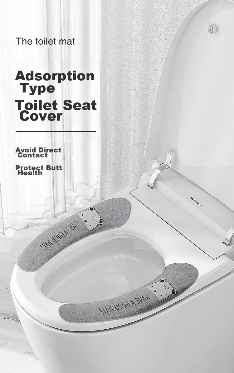 Creative Art Toilet Seat Cover, Autumn And Winter Warm Thick Fleece-Lined Washable Toilet Ring Pad, Winter Sitting Set with Zipper, Universal Extra Thick Warm Antibacterial Non-Shedding 1