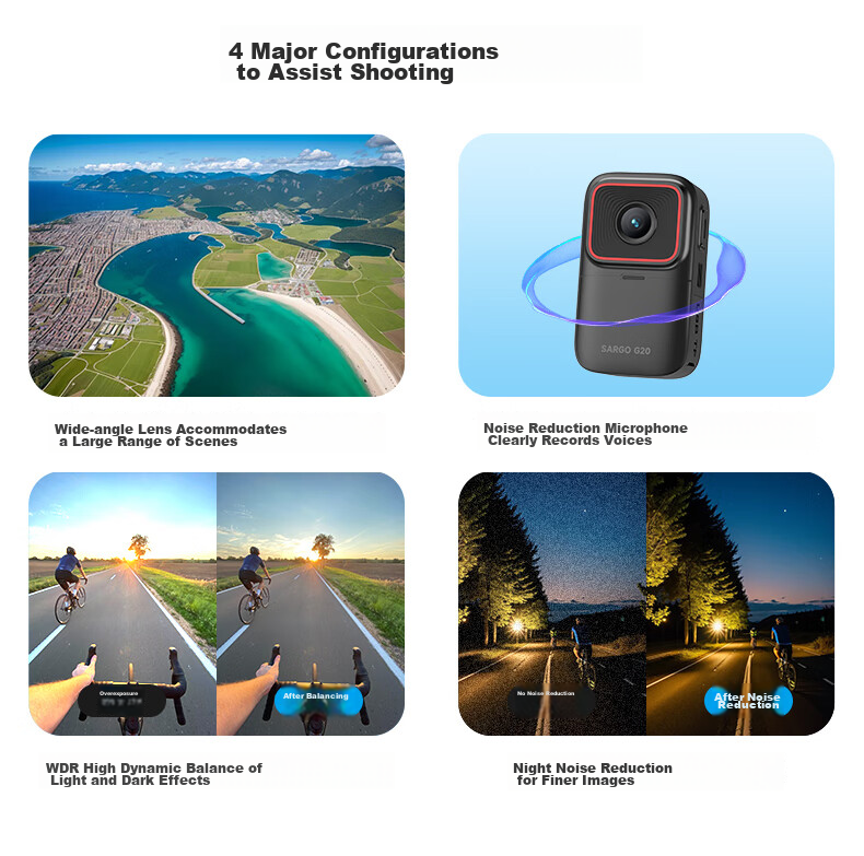 Shangou G20 Thumb Action Camera, Touchscreen 4K Enhanced Anti-Shake Portable Recorder, VLOG Shooting Outdoor Cycling Fishing Travel First-Person View Pre-Record Action Camera 64GB 7