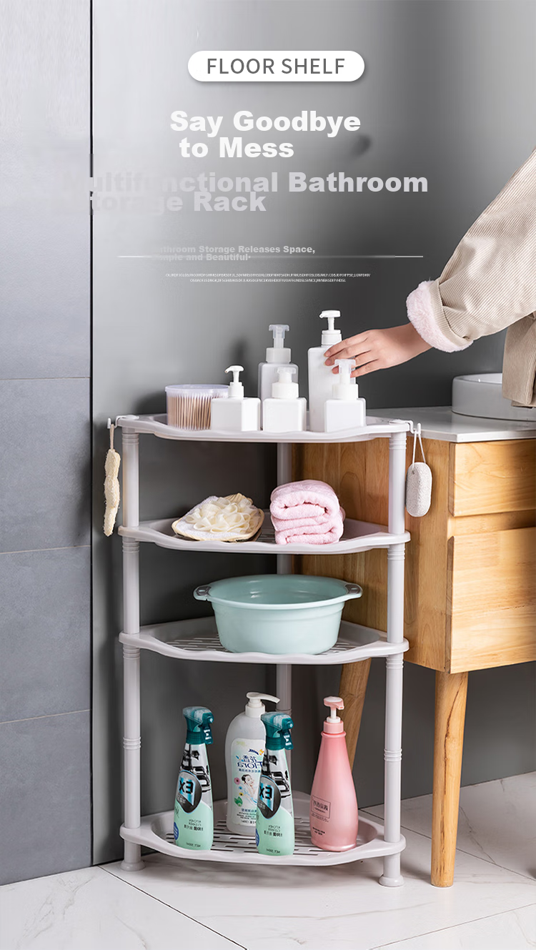 HOUYA Bathroom Storage Rack, Blue Four-Tier, Toilet Organizer Shelf, Floor-Standing Washbasin Rack, Kitchen Draining Rack 1