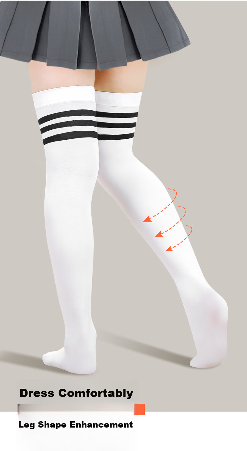 Barbie Girls' Mid-Calf Socks, Summer Thin Over-Knee Children's Long Socks, White High Socks, School Uniform Style, Black + Red, Size L 3