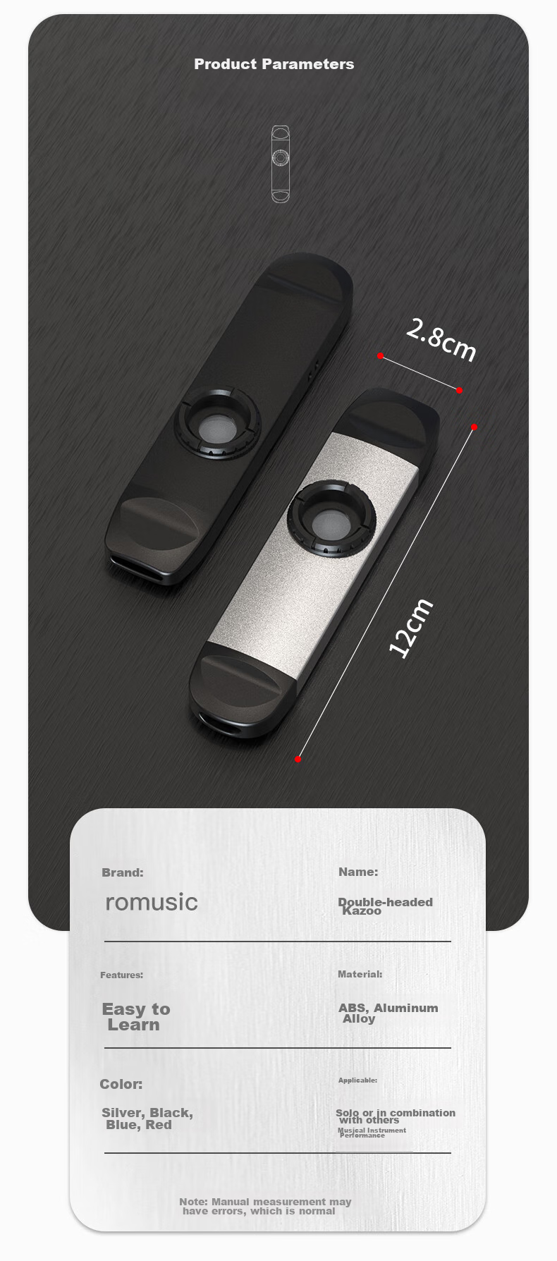 Romusic Kazoo Harmonica New Large Resonance Professional Portable Sound Whistle Instrument Guitar Accompaniment Instrument 7