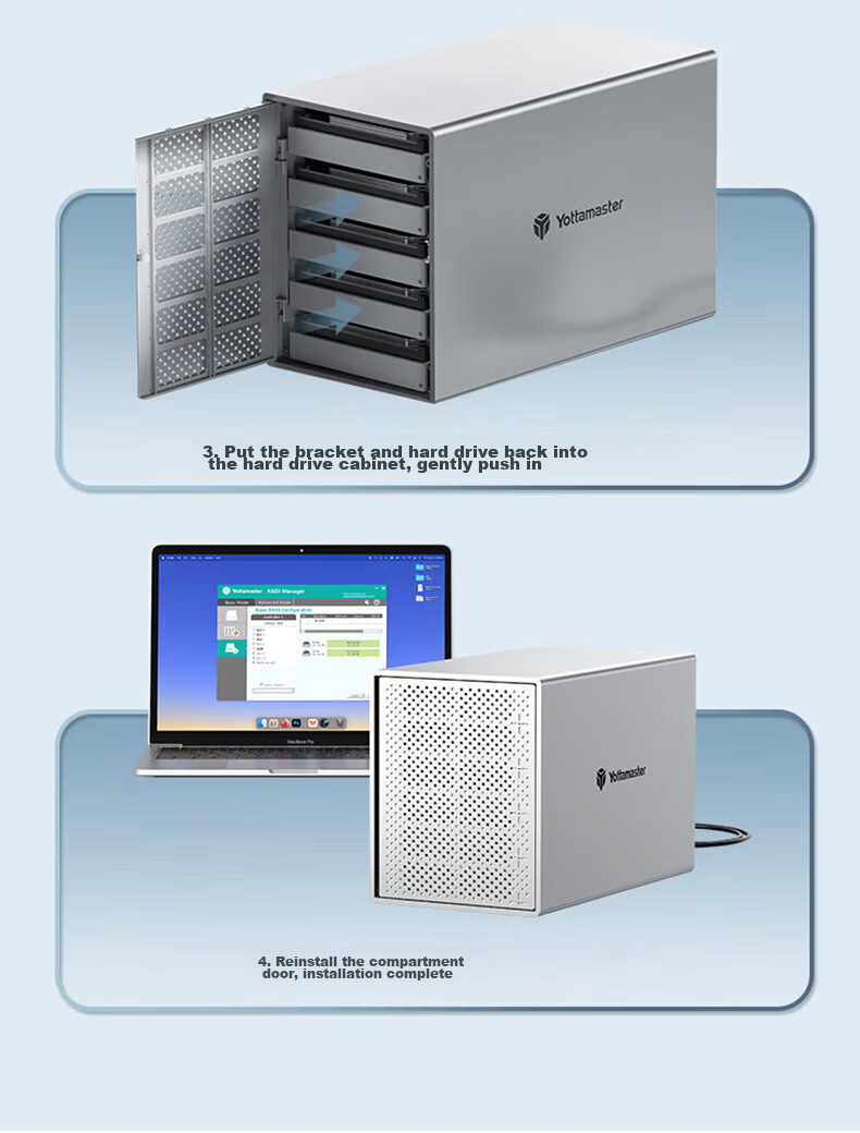 Yottamaster Magnetic Disk Array Hard Drive Enclosure, Multi-Bay Hard Drive Case, RAID Storage with Temperature Control Fan, Suitable for NAS Expansion Storage Capacity Increase, 2.5/3.5 SATA Mechanical And Solid State Drives 17