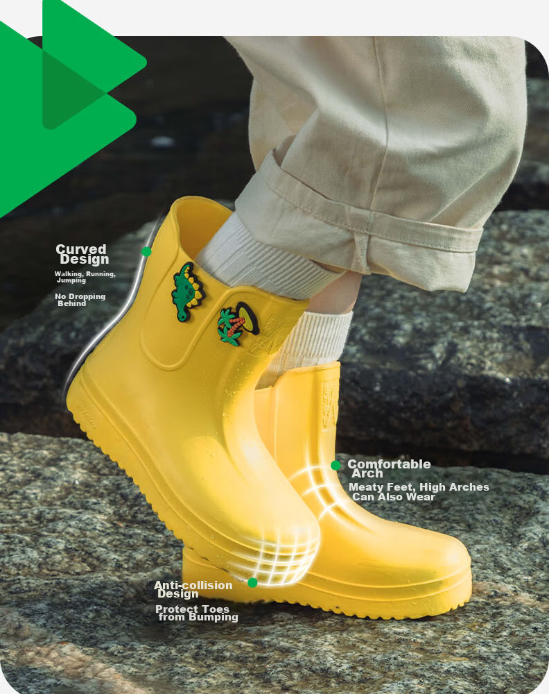 SHUKIKU Children's Rain Boots, Lightweight Non-Slip Rain Shoes for Boys And Girls, Kindergarten And Elementary School Students' Waterproof Shoes, Pudding Yellow, Size 32/210 25