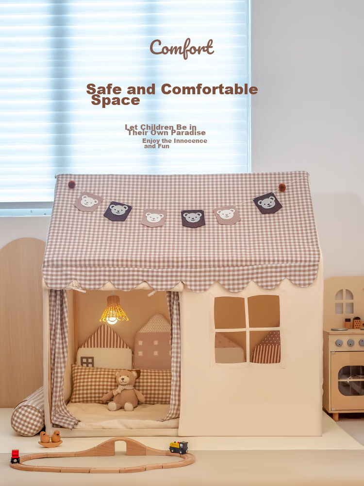 Little Dove Children's Tent Indoor Playhouse/ins Princess Room for Boys And Girls, Khaki Plaid (Pillow Not Included) 3