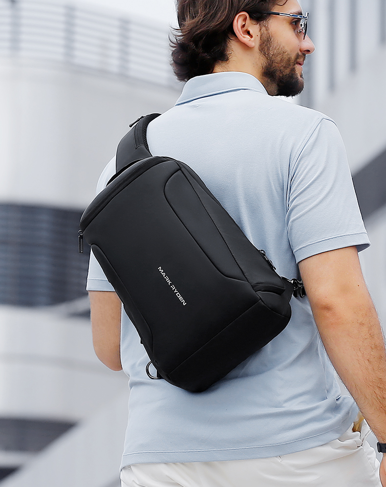MARK RYDEN Men's Shoulder Bag, Business Casual Crossbody Bag, Water-Resistant Chest Pack, Fashionable Sports Mini Backpack MR7069 Elegant Black 8
