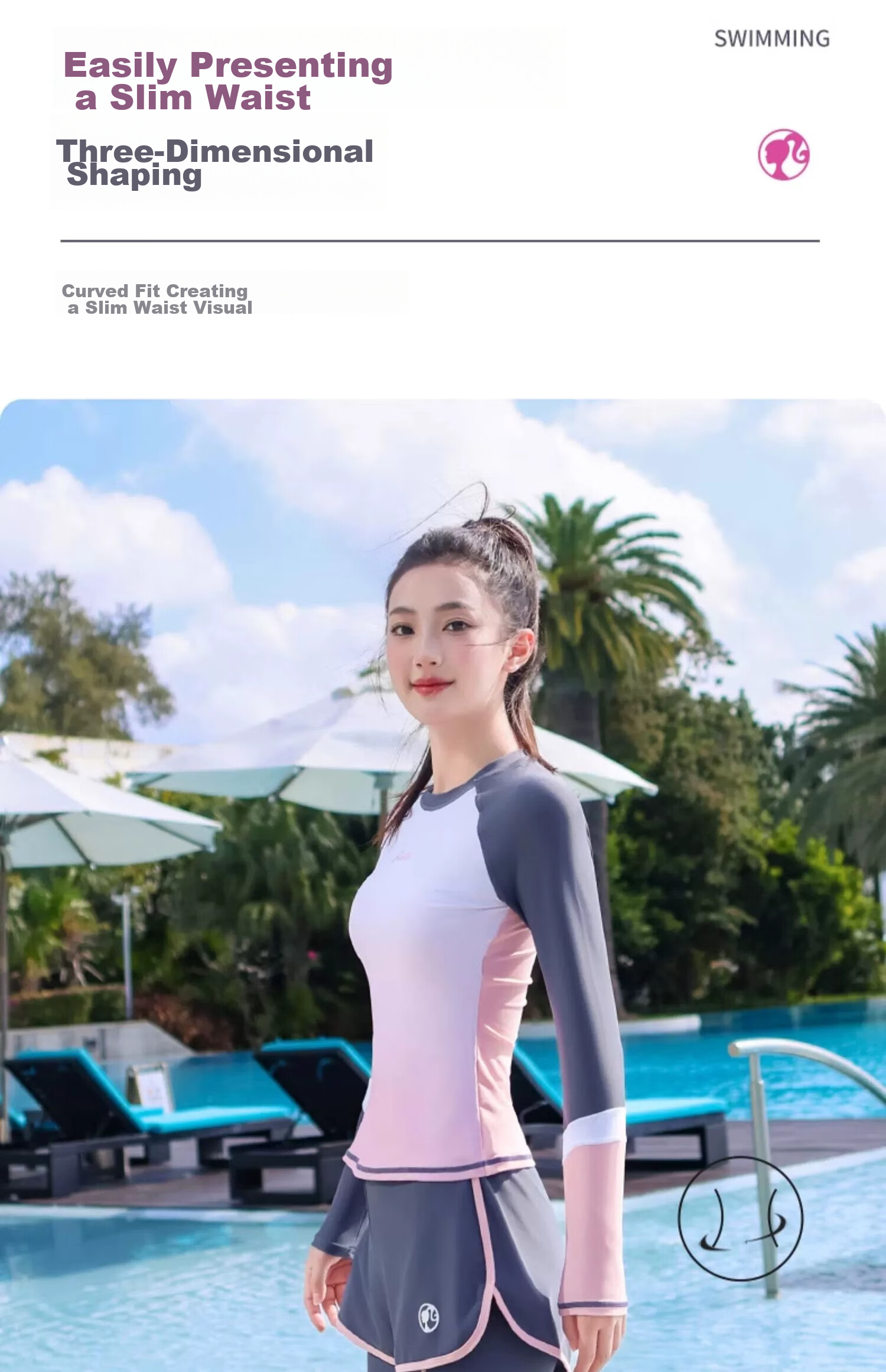 Barbie Women's Two-Piece Swimsuit Set, Long-Sleeve Surfing Suit, Tummy-Concealing Slimming Diving Suit, Fashionable Hot Spring Swimming Costume for Wome 5