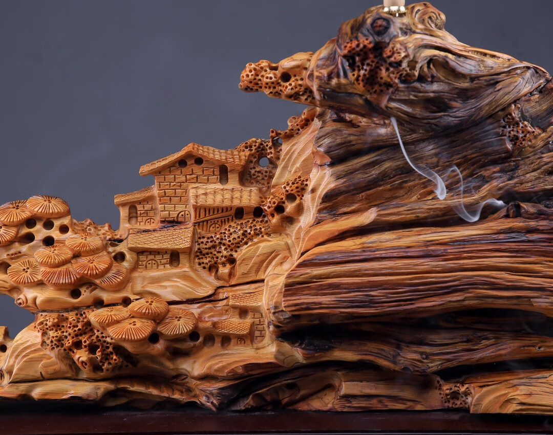 崖柏根雕山水摆件世外桃源办公室酒店客厅玄关家居装饰风水摆件木雕