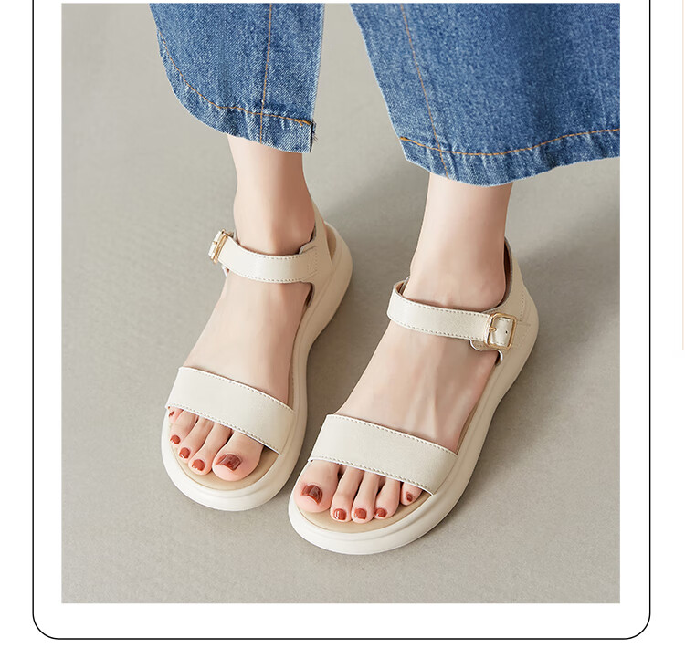 ZHR Women's Summer Sandals 2026 New Thick Sole One-Strap Beach Roman Slippers M561 Apricot Size 35 12
