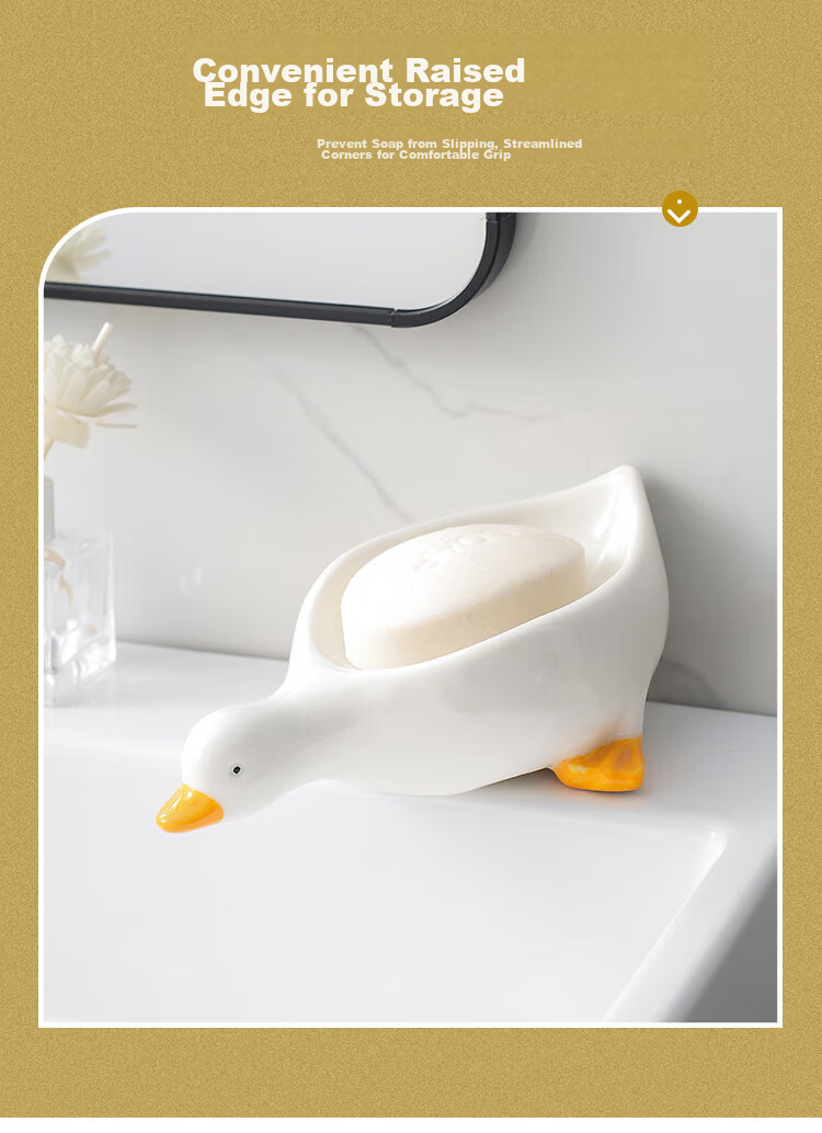 Fanyejia Cartoon Creative Ceramic Soap Dish, Cute Duck Soap Holder, Storage Rack for Bathroom, Non-Draining Soap Tray 8