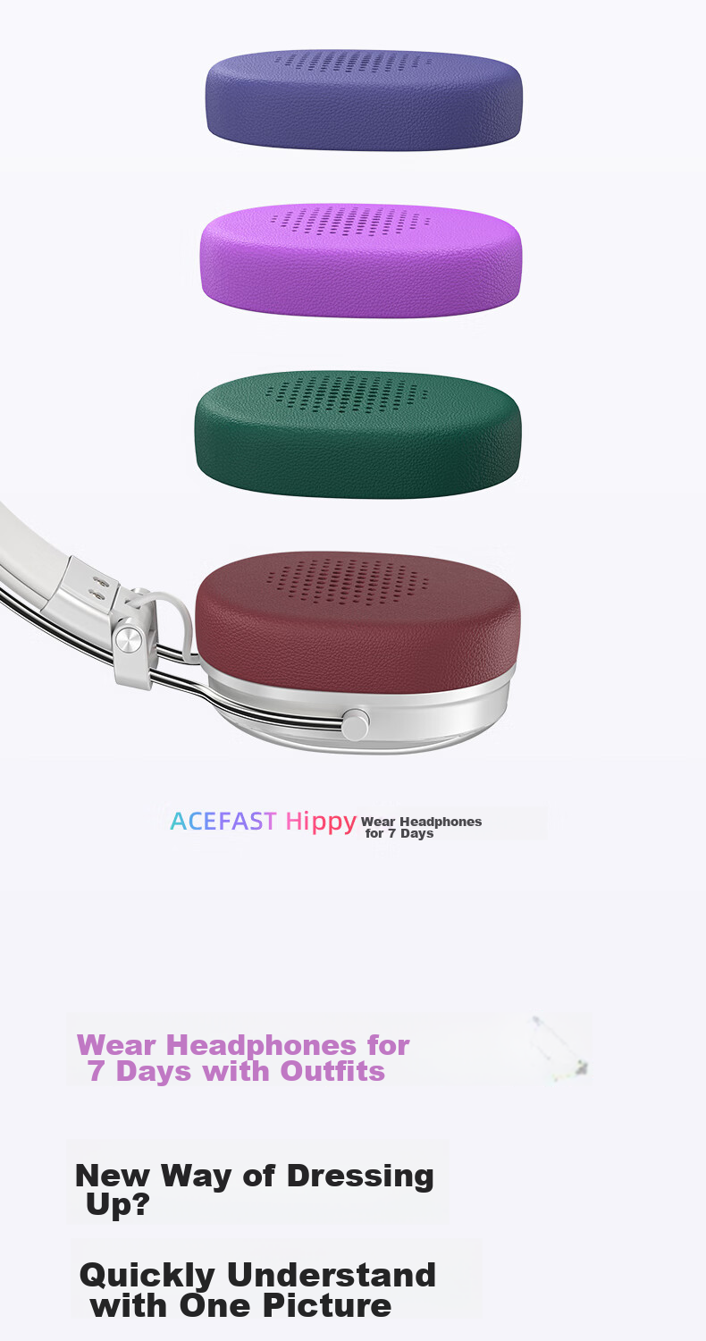 ACEFAST Speed Boost [Subsidy] Seven-Day Headphones, Bluetooth Gaming ANC Noise Reduction, Colorful Stylish Small Head with Replaceable Ear Cups, Ideal Gift Choice 4