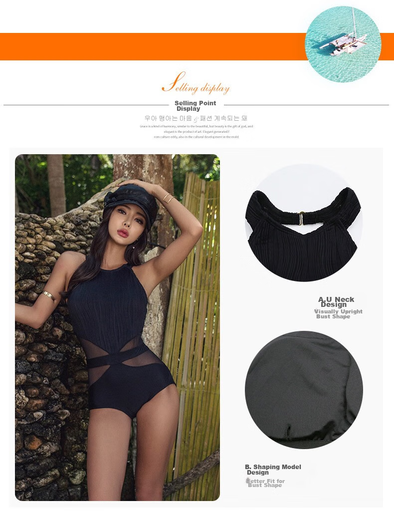 DK Swimsuit for Women, Sexy Slimming Tummy-Covering Conservative One-Piece Black And White Small Chest Push-Up Swimwear for Hot Springs 5