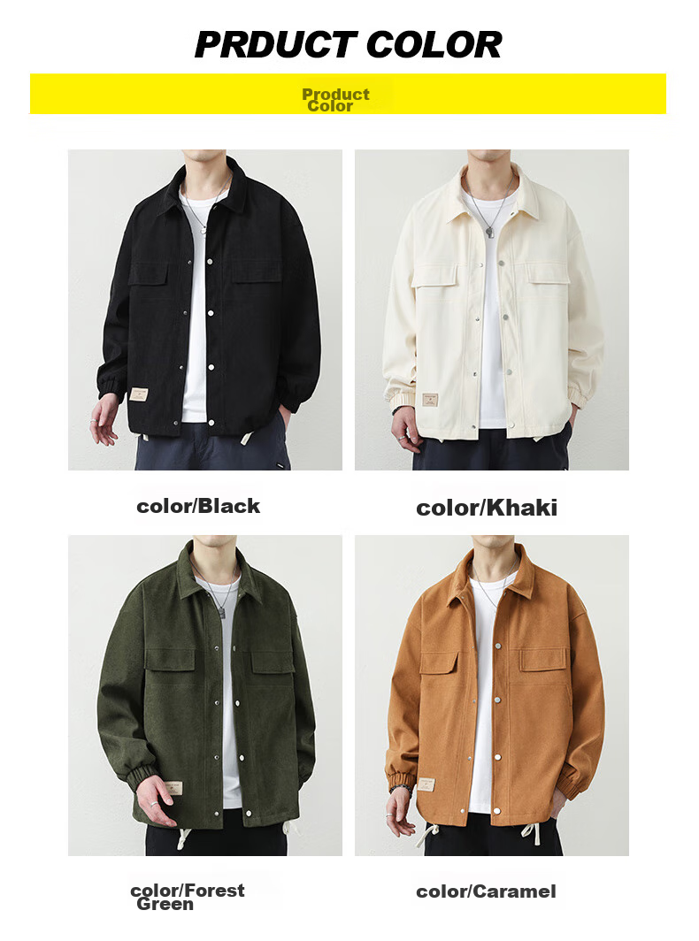 Dingfengbaoluo Men's Jacket, Summer Casual Versatile Lapel Loose Trendy Workwear Retro Coat, 2303 Khaki Color M 3