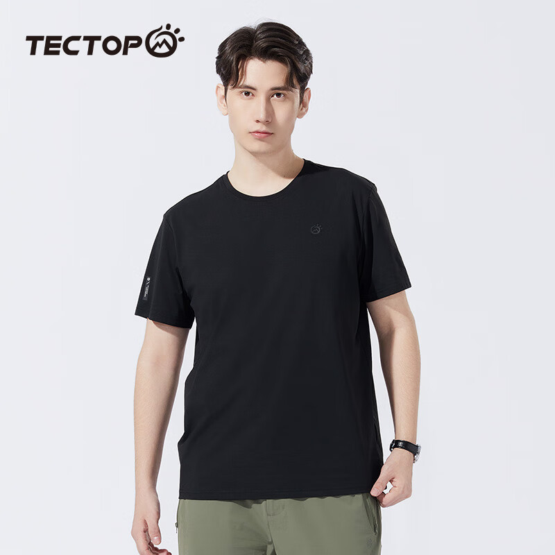 TECTOP Outdoor Short-Sleeve Lightweight Breathable Crew Neck T-Shirt, Top 2422111TX Classic Black 2XL