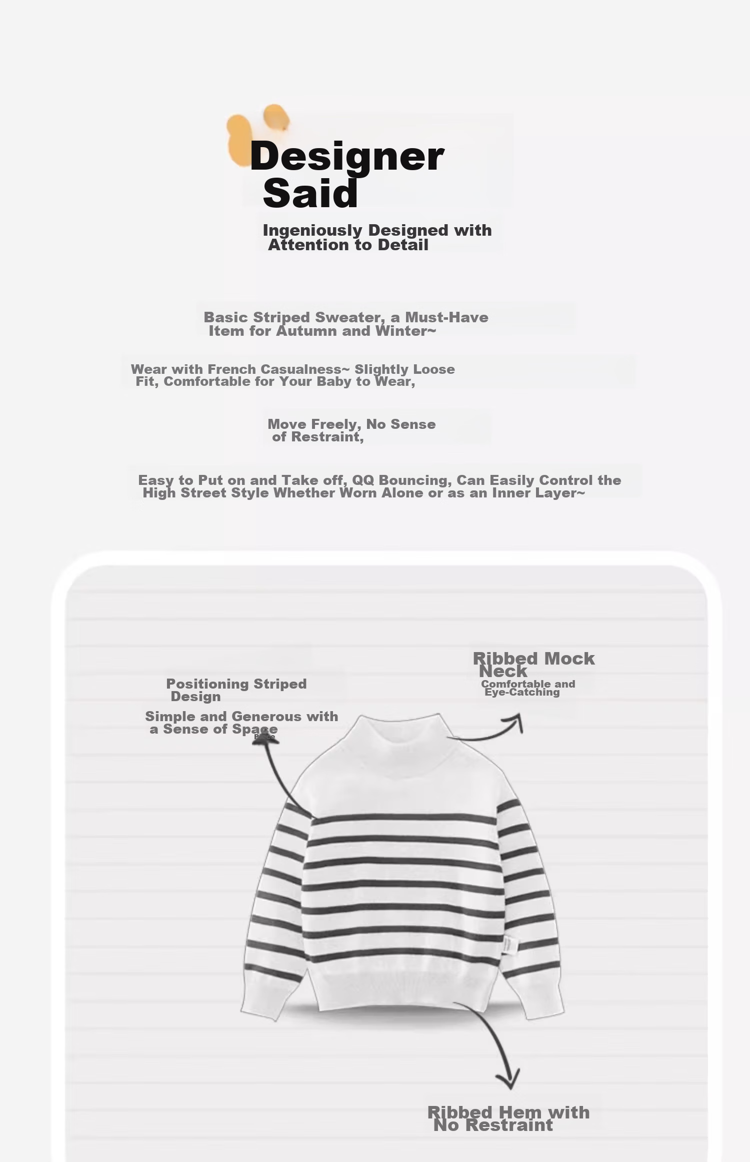 Ciciibear Boys' Sweater, Autumn And Winter Children's New Thick Half-Turtleneck, Baby Striped Base Shirt, Knitted Children's Clothing 13